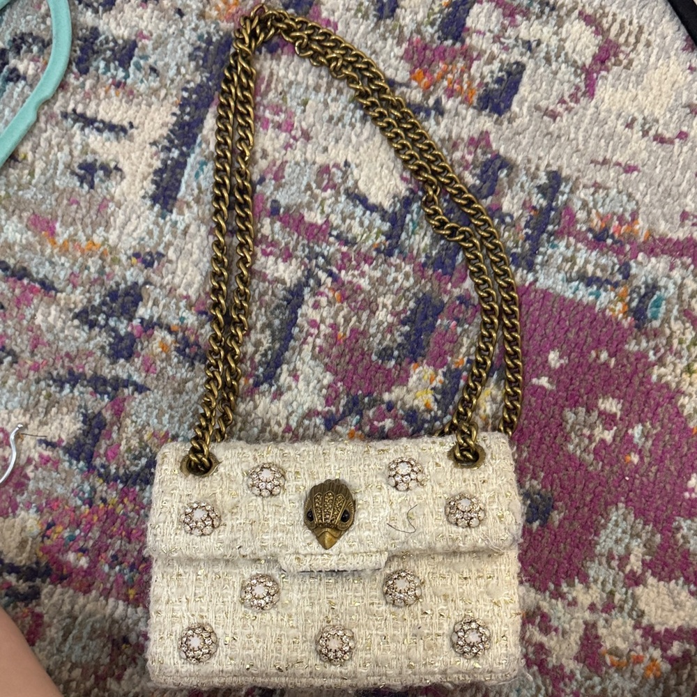 Kurt Geiger Elegant Cream Tweed Shoulder Bag